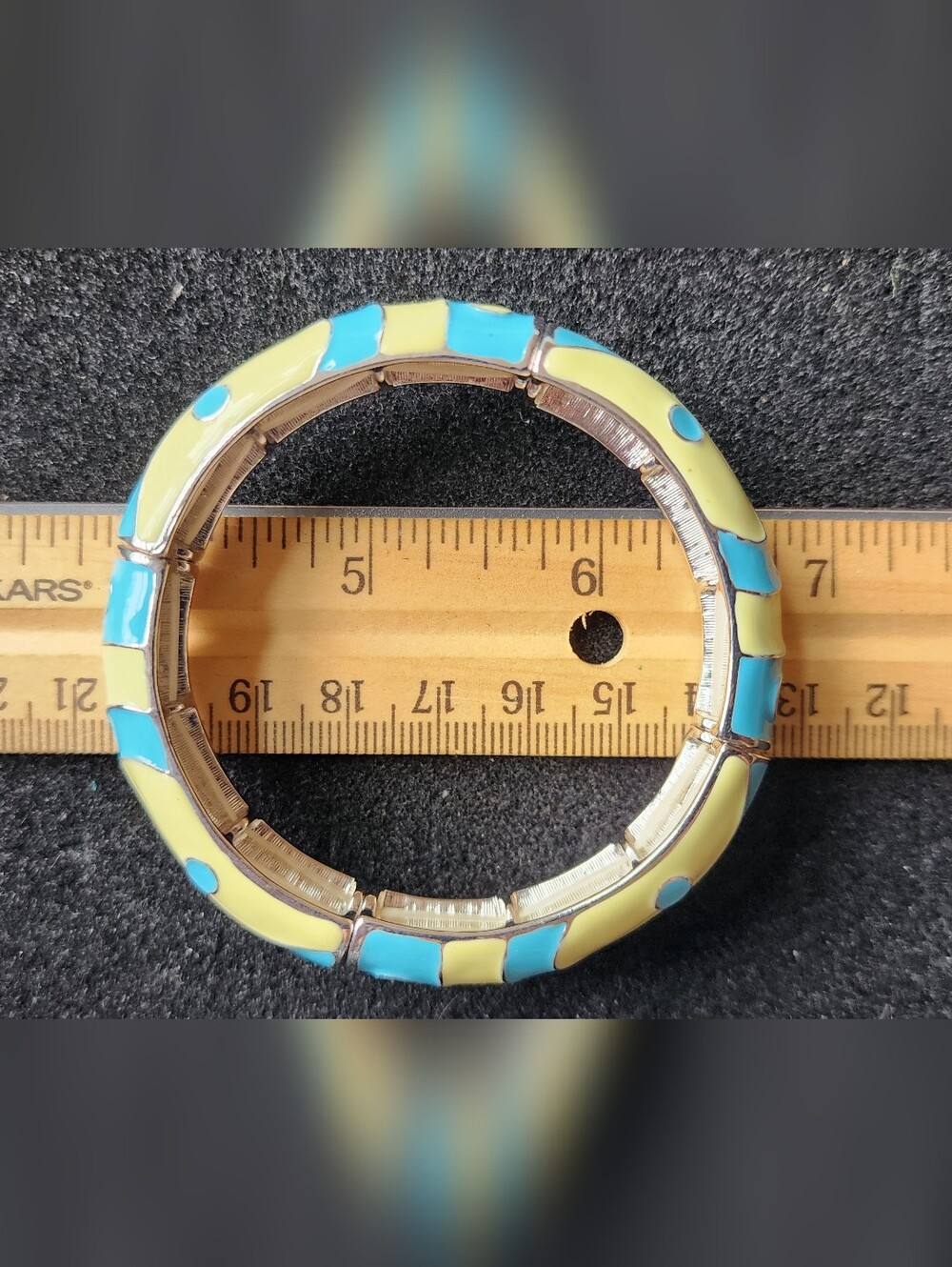Vintage CJ Banks Stretch Bangle Bracelet BlueYellow Geometric Pattern Ready2Wear